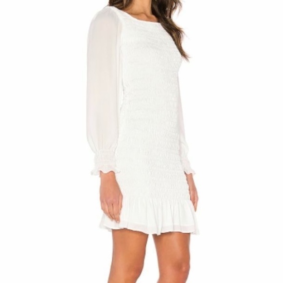 KRISA White Smocked L/S Mini Dress Bridal Shower Size S NWT Sold on Revolve - Picture 3 of 11